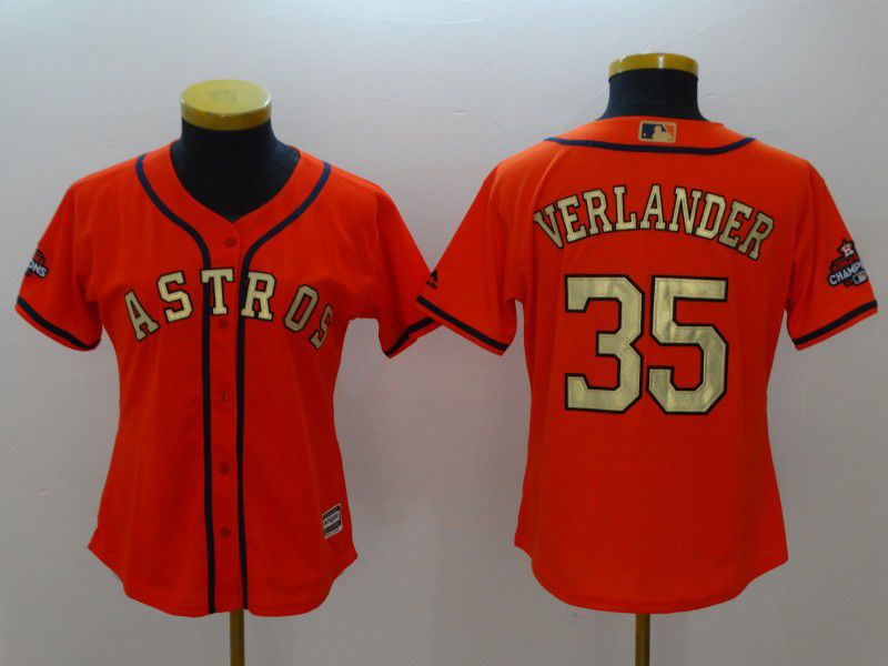 Women Houston Astros 35 Verlander Orange Champion Edition MLB Jerseys